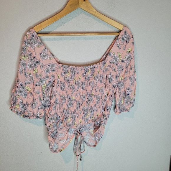 Sophie Rue Women's Crop Blouse Top Size XL Multicolor Viscose Short Sleeves Tie - Picture 3 of 10